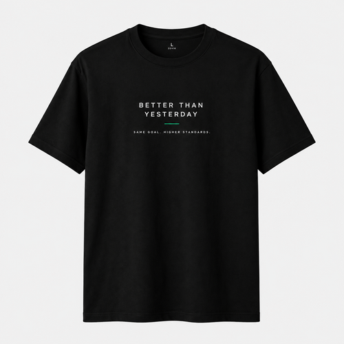 Black Zovik gym T-shirt with Better Than Yesterday quote