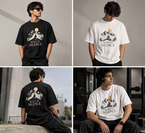 Built in Silence — Black and White ZOVIK T-shirt lifestyle mockups